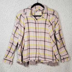 Free People Top Seeking Starlight Plaid Button Down Shirt Pink XS Boho Grunge